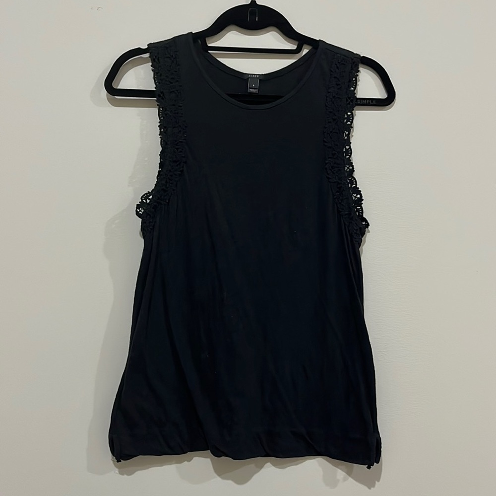 J.Crew Black Sleeveless Lace Trim Tank Top Size Small